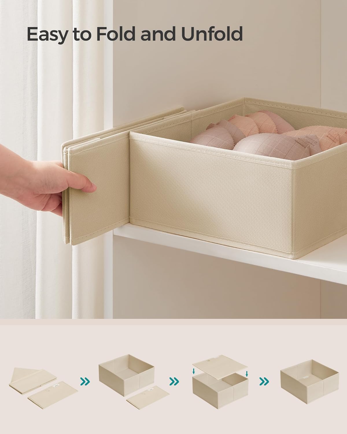 SONGMICS Drawer Organizer, Dresser Drawer Organizers, Set of 6, Foldable Fabric Storage Bins for Socks, Underwear, Bras, Ties, Scarves, Surmmer Sand URDZ006Y01