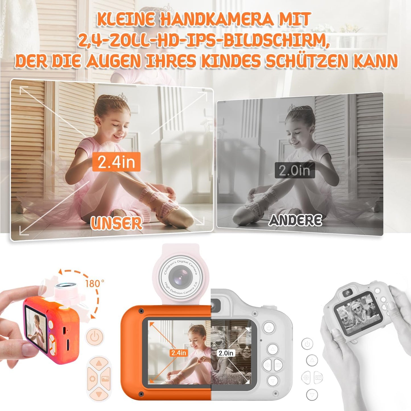 Kids Camera, Toddler Kid Digital Camera with 180°Flip Lens & 2.4in IPS Screen, Birthday Festival Gifts Present Toy for 4 5 6 7 8 9 10 11 Year Old Girls/Boys, 32 GB Card Included, X101