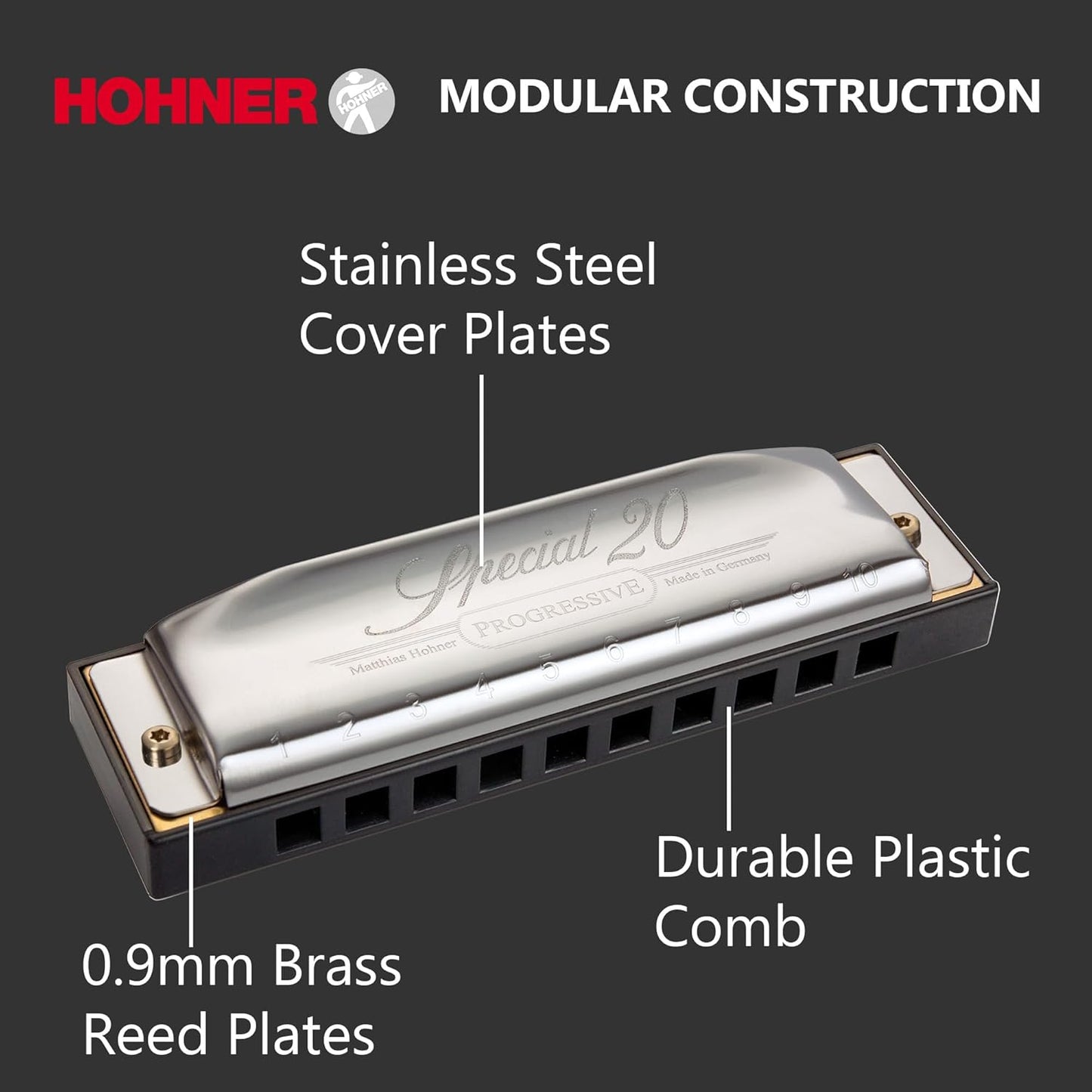 Hohner Special 20 Harmonica - Key of C Bundle with Key Stickers, Plastic Case, Instructional Manual, and Austin Bazaar Polishing Cloth