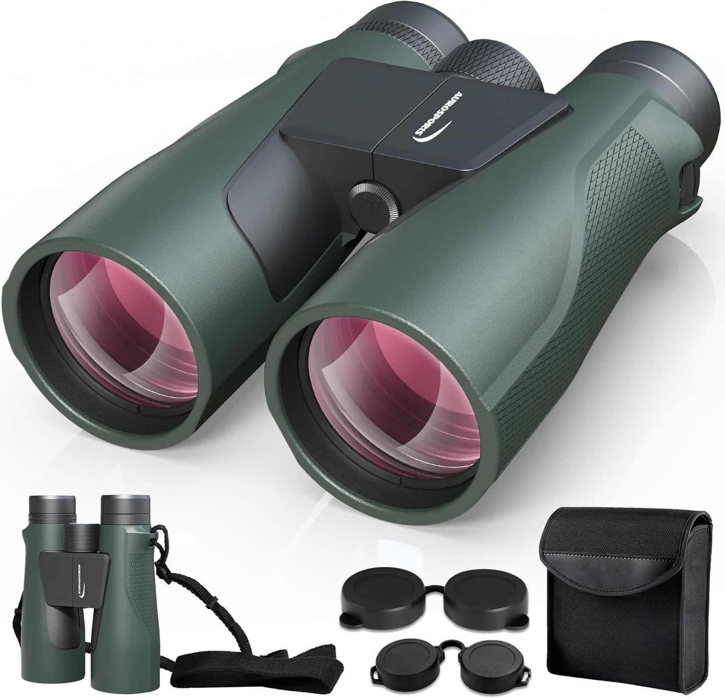15x56 Binoculars for Adults High Powered - Aurosports HD Large View Binoculars with Clear Low Light Vision - Lightweight Easy Focus Bird Watching Hunting Hiking Cruise Travel - Green