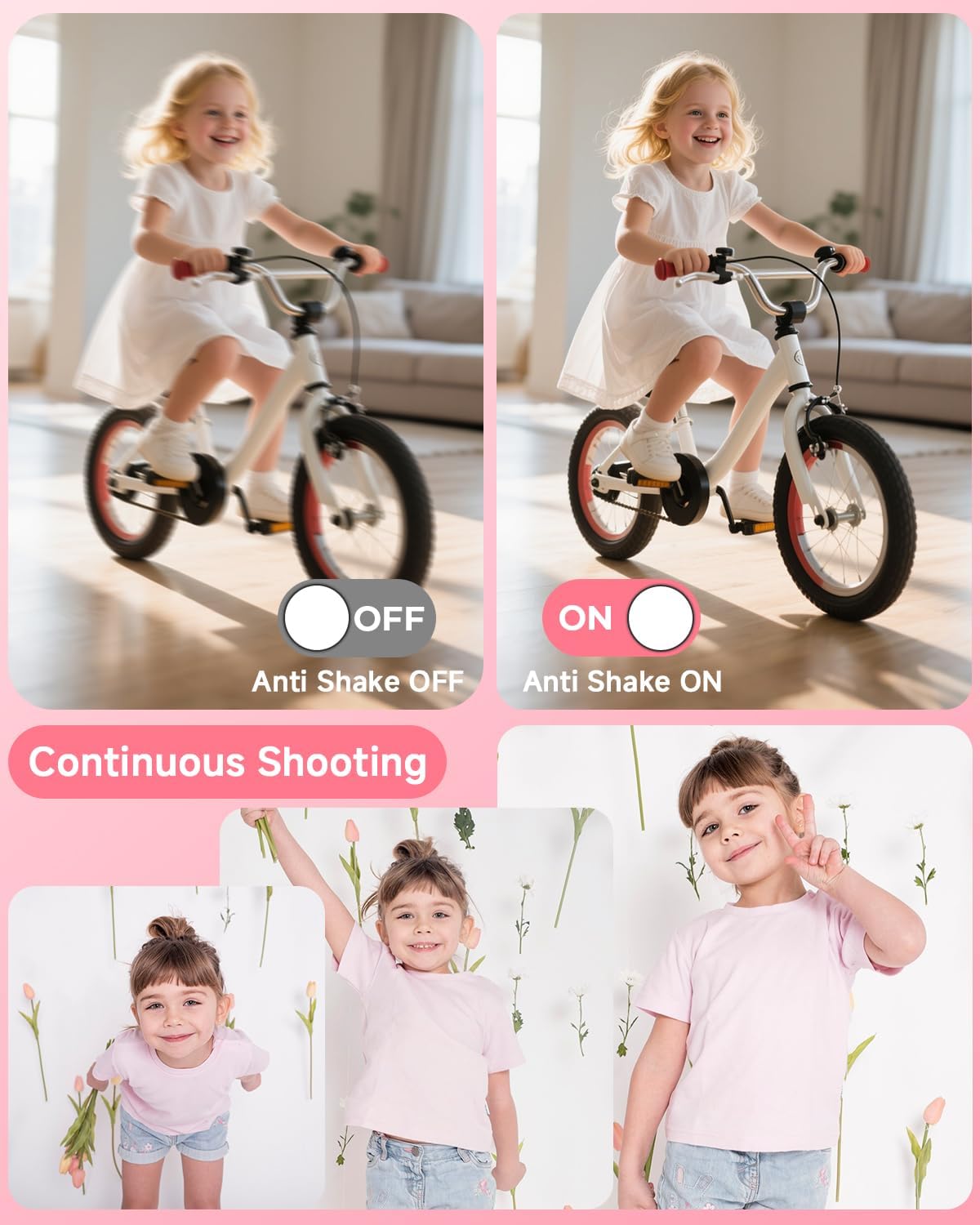 Digital Camera, 44MP FHD 1080P, 16X Zoom, 32GB SD Card, Compact Camera for Kids Teens Adults, Pink