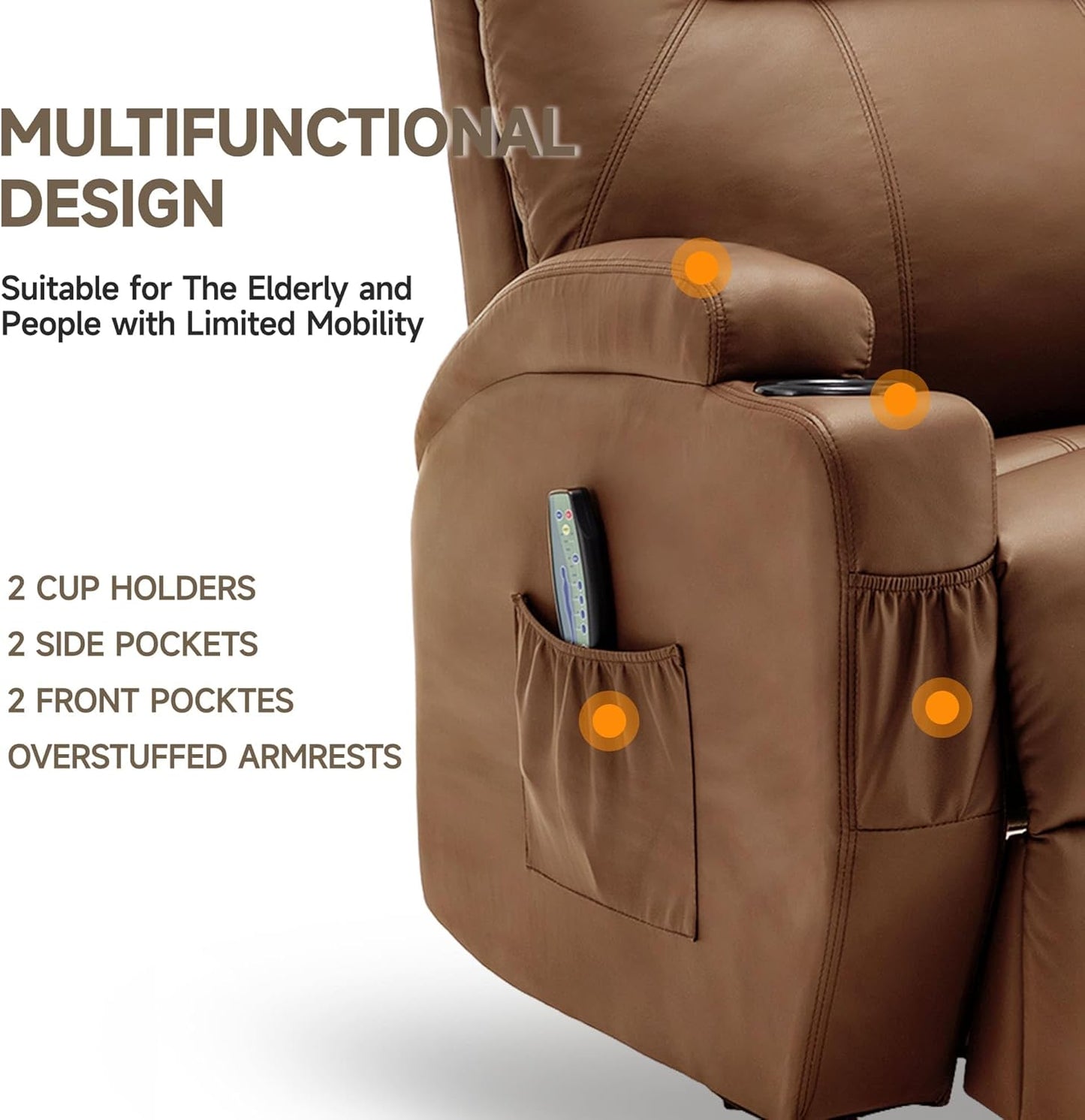 Recliner Chair, Rocking Chair with Massage and Heat, 360° Swivel Recliner Chairs for Adults, Rocker Manual Recliner with Remote Control and Cup Holder for Living Room, Bedroom, Nursery