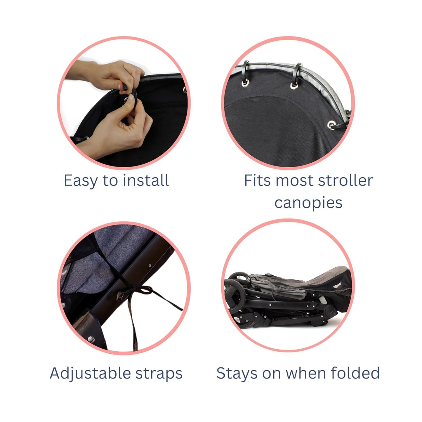 Stroller Sun Shade - Universal UV Protection Cover for Strollers Sunshade with See Through, Clip-On Sun Blocker, Sun Shield for Baby, Breathable Adjustable Fit, Full Coverage, L Black