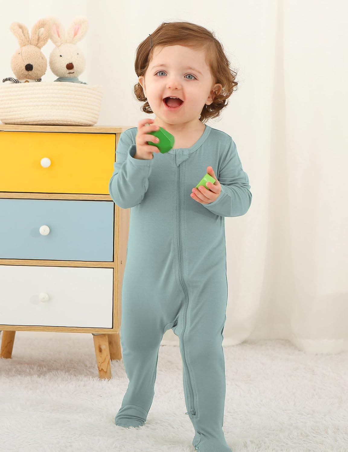 Jimonda Baby Boy Romper 4-Pack - Bamboo Zip-Up Pajamas for 0-24 Months,Unisex Footed Sleepers,Ultra-Soft Stretchy Fabric