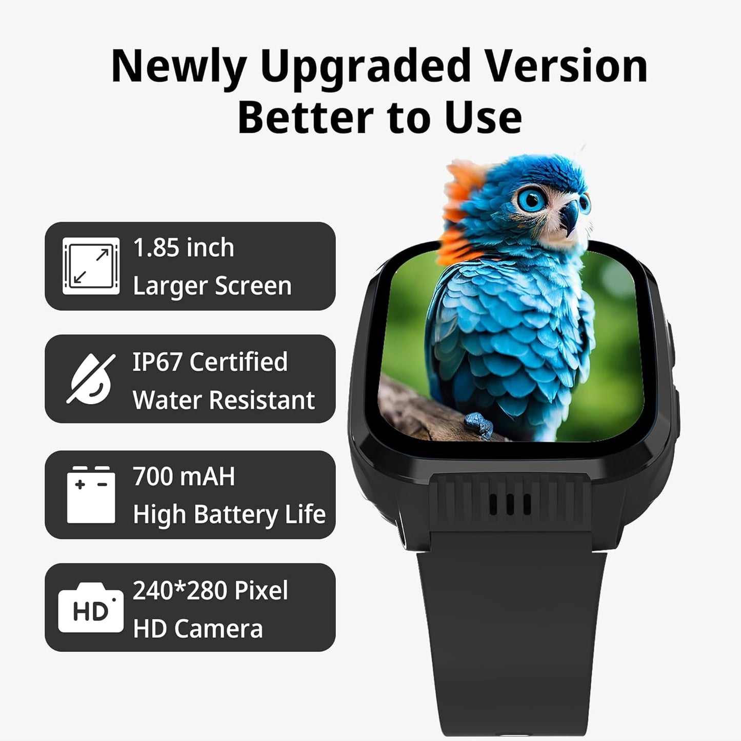 Kids Smart Watch Boys with GPS Tracker & Video Calling Texting 4G Kids Cell Phone Watch Age 5-12, 12/24 Hr SOS Call Voice Chat Alarm Clock Camera Pedometer Class Mode(Black)