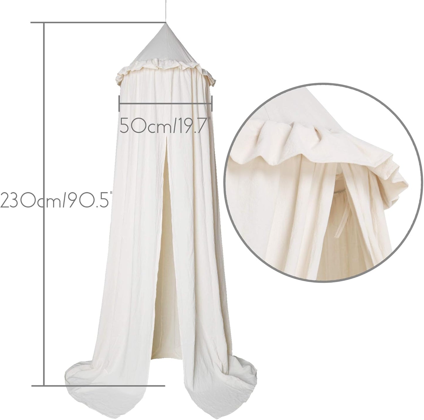 Kids Bed Canopy with Frills Cotton Cover Net for Crib Reading Nook Curtain Hideaway Hanging Round Tent Nursery Bedding Play Room Decor