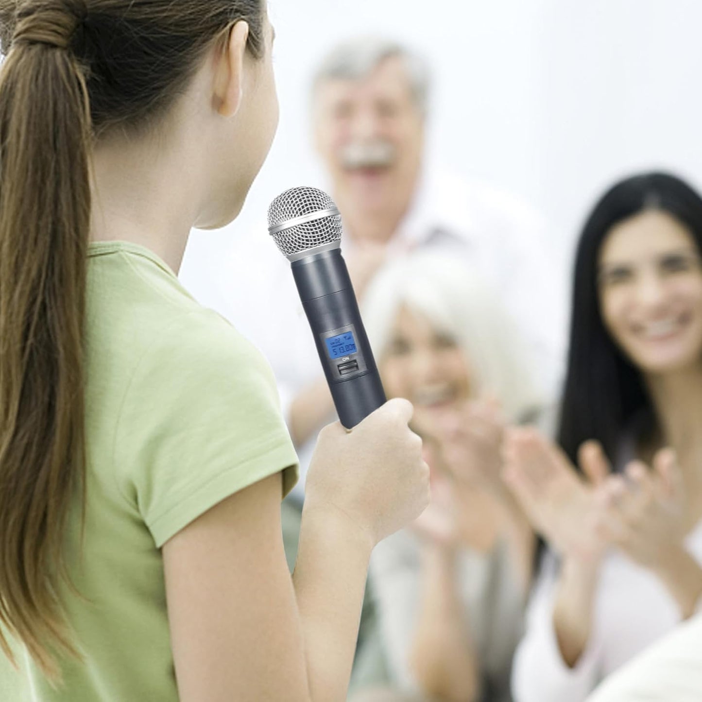 Wireless Microphone System, Dual UHF Metal Cordless Mic Set, Long Distance 150-200Ft,16 Hours Continuous, Fixed Frequency, Use for Karaoke Singing, Family Party,Church (CH.01&02)