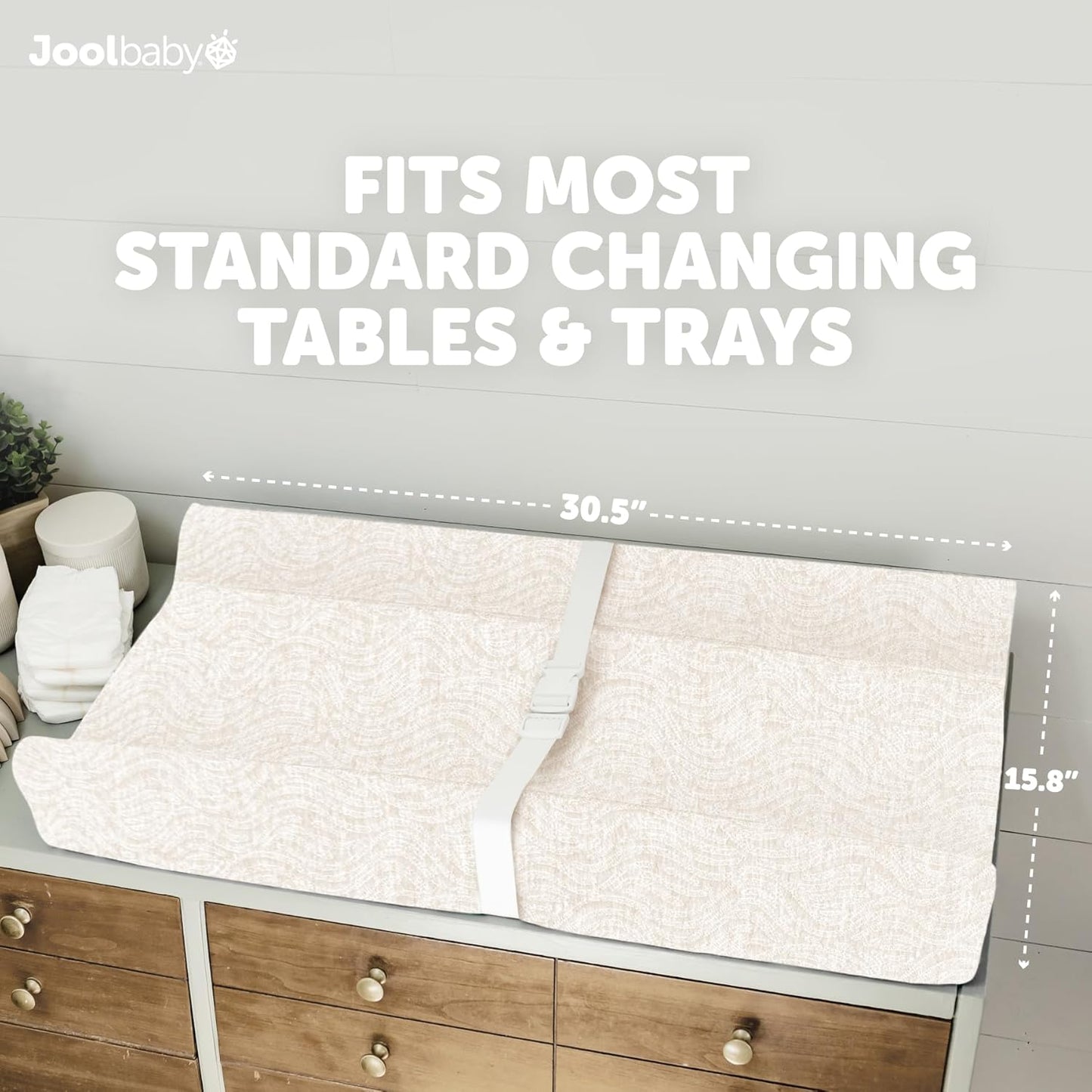 Jool Baby Soft Changing Pad + Washable Cover, Non-Slip - Fits Standard Changing Tables & Dressers (Off-White/Wave)