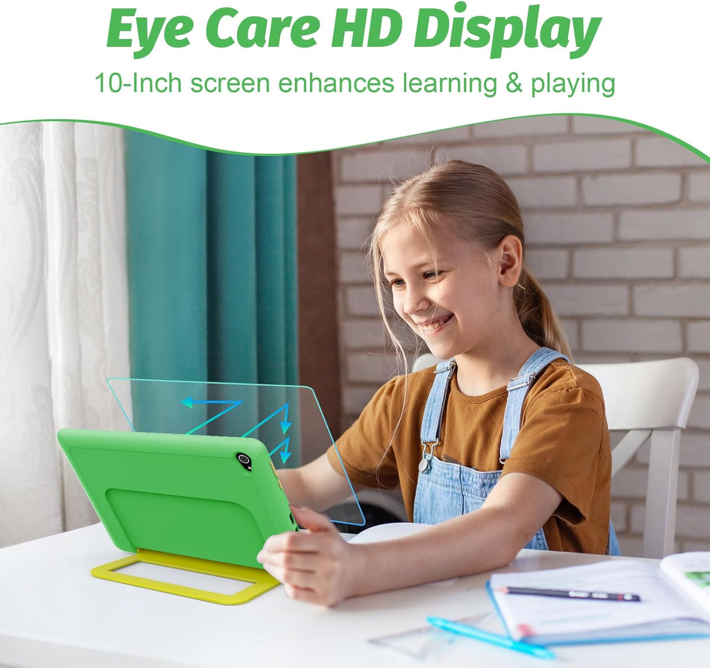 Kids Tablet 10 Inch Android 14 Tablet for Kids Ages 3-12, Octa-Core with Case, Parental Controls,14GB+64GB Storage (TF Expand 1TB), 5G WiFi, BT5.3, Green