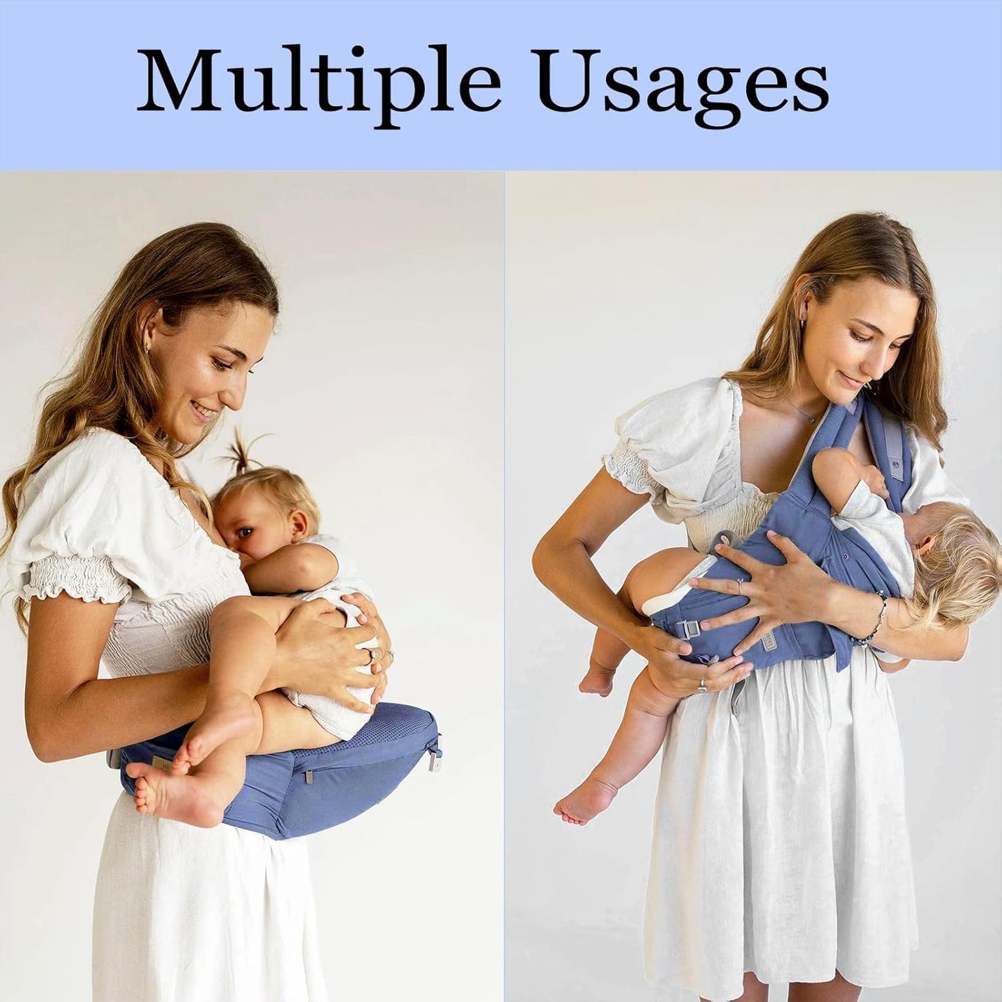 Baby Carrier, 3-in-1 Baby Carrier Newborn to Toddler with Hip Seat (Ergonomic M Position) for 0-36 Month/7-45lbs, Adjustable Size for Enhanced Lumbar Support, Perfect for On-The-go, Blue