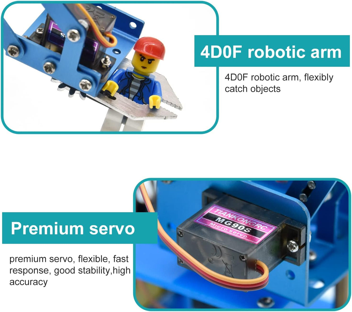 KEYESTUDIO Robot Arm Starter Kit for Arduino,4DOF Electronic Coding Robotics Arm DIY Set for Kids Adults to Learn Robotics,Support PS2 Joypad Control,Remote Control by Android/iOS APP