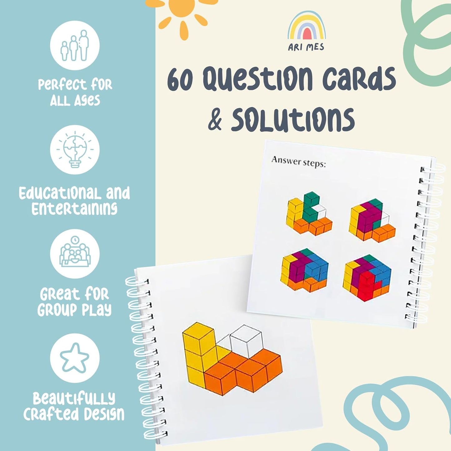 ARI MES - 3D Soma Cube Puzzle Game - Montessori Brain Teaser for Kids & Adults, Strategic Wooden Block Puzzle, Educational Mind Challenge for Ages 4+