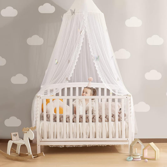 Kids Bed Canopy with Lace Hanging Canopy Net for Baby Crib Nook Castle Game Tent Nursery Play Room Decor (Butterfly)