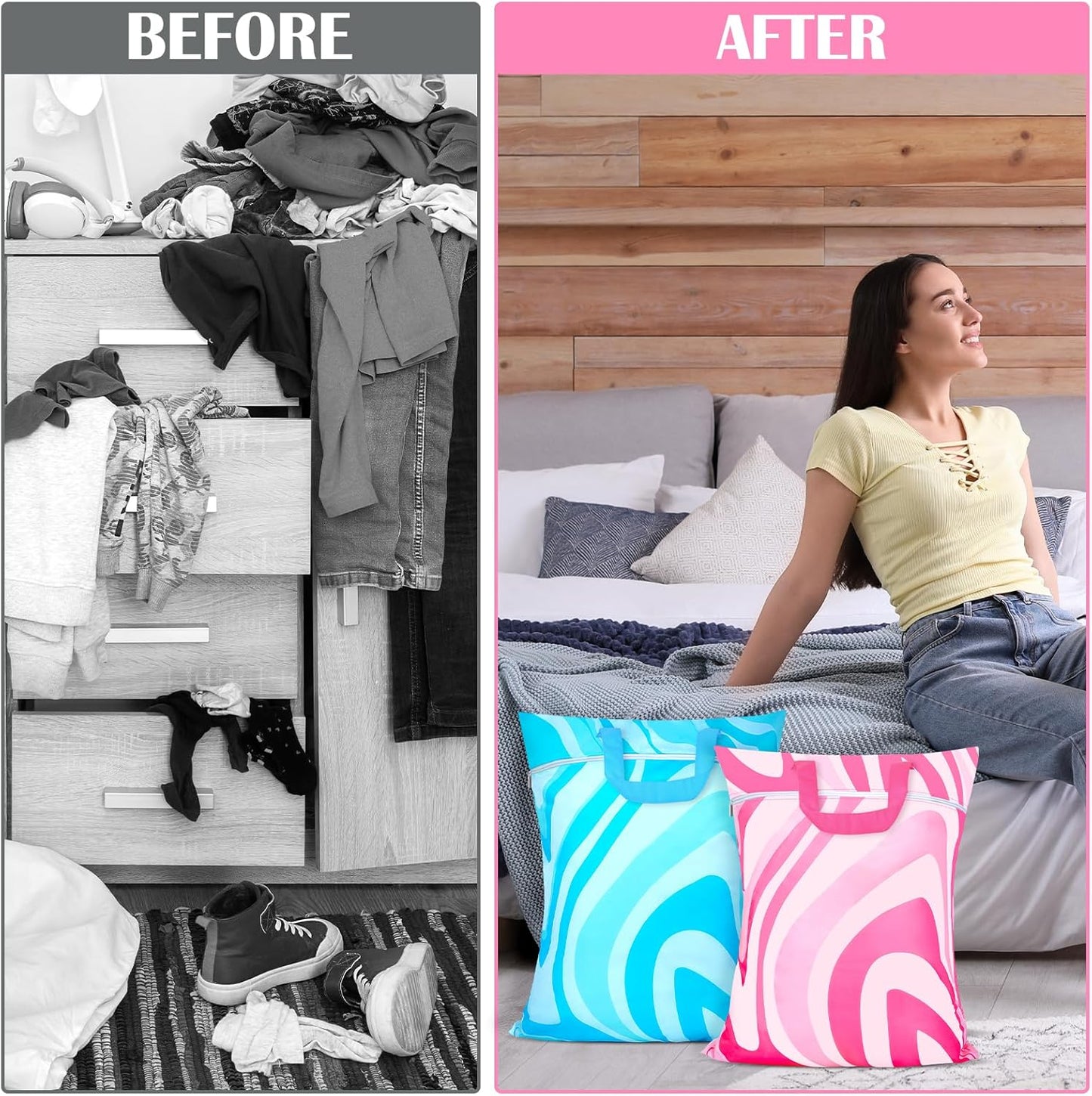 2 Pcs Large Travel Laundry Bag Waterproof with handle Washable Dirty Clothes Bag for Traveling Wet Dry Bag Bathing Suit Workout Bag for Gym Clothes Laundry Wet Clothes Swimming Pool College Dorm