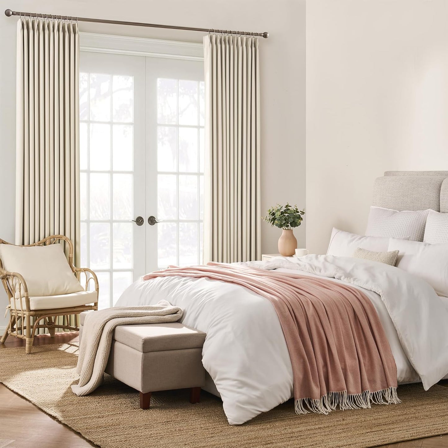 KEQIAOSUOCAI Pleated 60 Wide Curtains for Windows 105 inch Length - Solid Thermal Insulated Pinch Pleats Panels for Living Room (Cream Beige, W60 x L105, 2 Panels = 120" Wide)