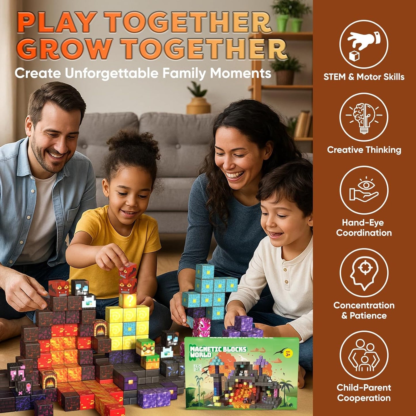 160 PCS Magnetic Blocks Building Toys, 3D Magnetic Building Blocks Set, STEM Educational Sensory Magnet Blocks Construction Set for Kids Ages 3+, Creative Building Toys, Christmas Birthday Gifts