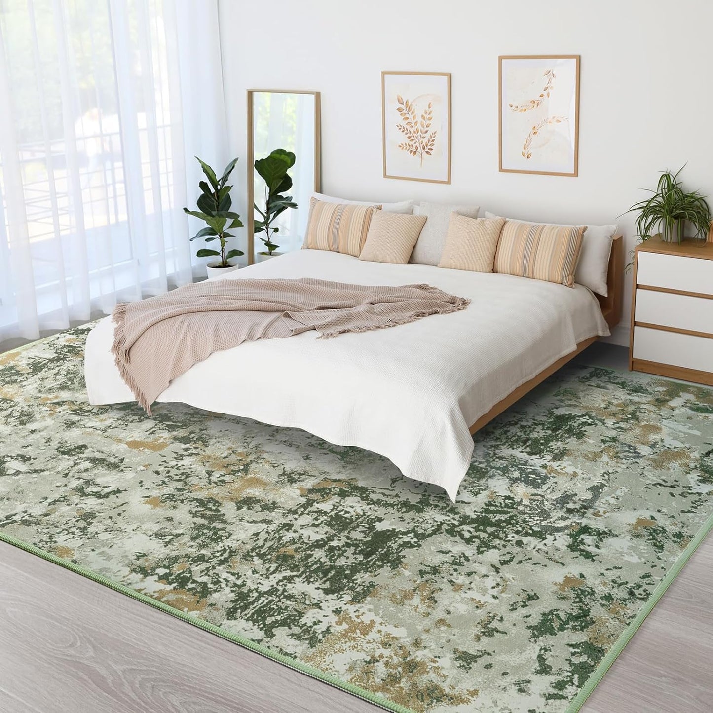 Kelarea 5x7 Rug for Living Room, Green Washable Non-Slip Rugs, Modern Abstract Large Rugs Low Pile Soft Carpet for Bedroom, Kitchen, Dining Room, Classroom, Dorm, Nursery, Home Office