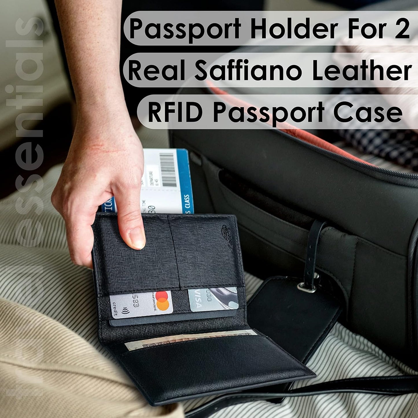 2 Passport Holder - Travel Essentials, RFID Blocking Wallet Credit Card Organiser, Plain Accessories Slim Cover For Men & Women