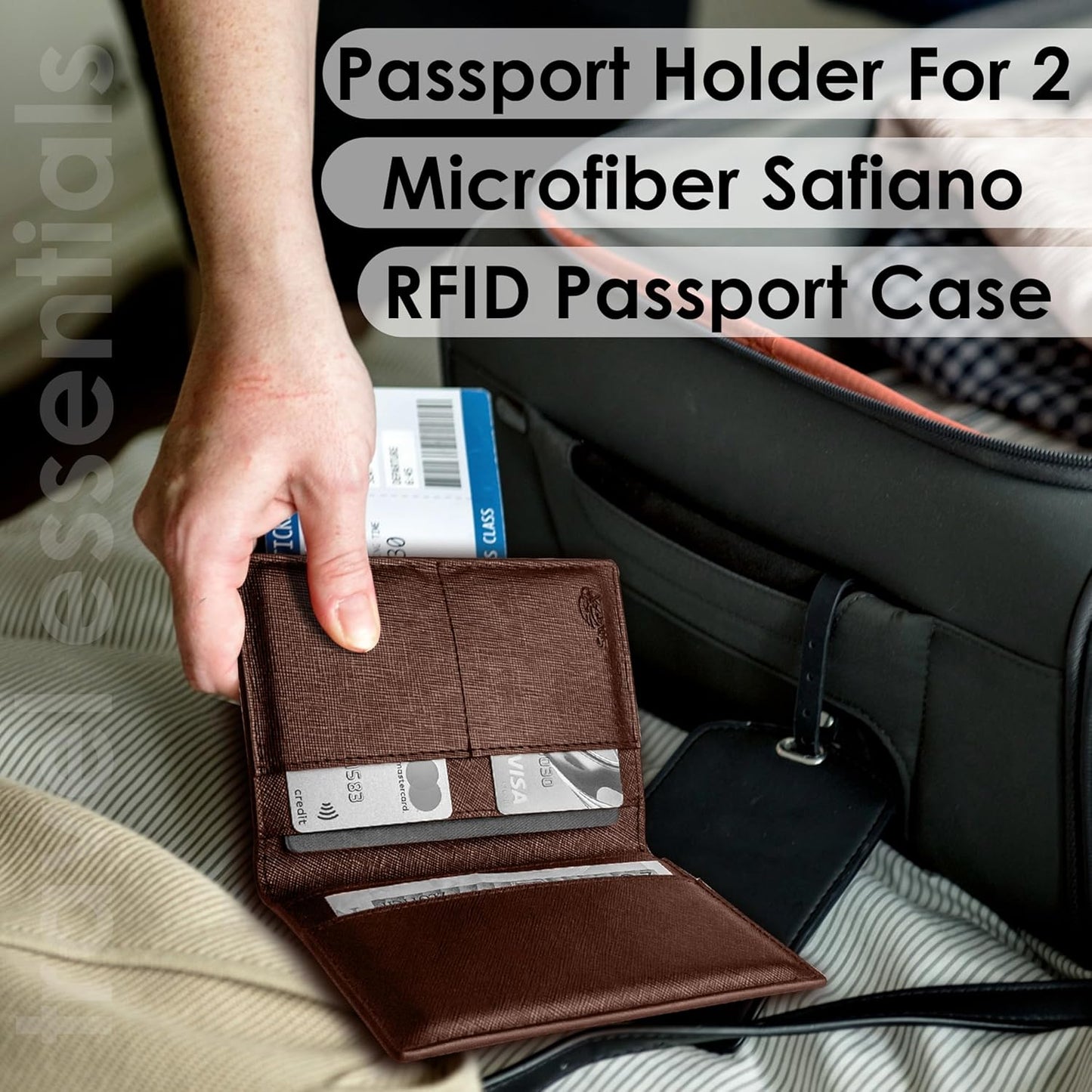 2 Passport Holder - Travel Essentials, RFID Blocking Wallet Credit Card Organiser, Plain Accessories Slim Cover For Men & Women