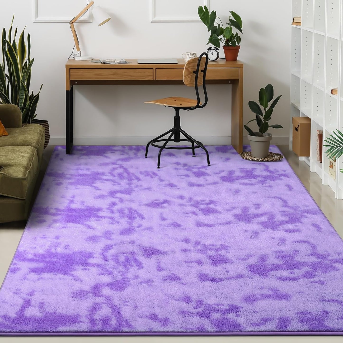 Kimicole 5x8 Washable Area Rugs for Bedroom Living Room, Low Pile Ulta-Thin Solid Color Rug, Non-Slip Soft Fluffy Carpet for Nursery Kids Room Dorm Room Home Decor (Purple)