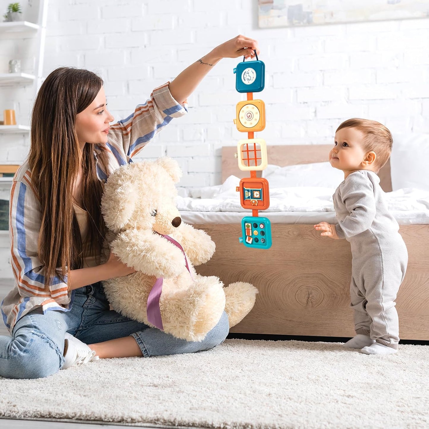 Montessori Busy Board for Toddlers 1-3 | Certified Travel Sensory Toy | Fine Motor Skills Activity Cube for Airplane, Classroom & Home Learning