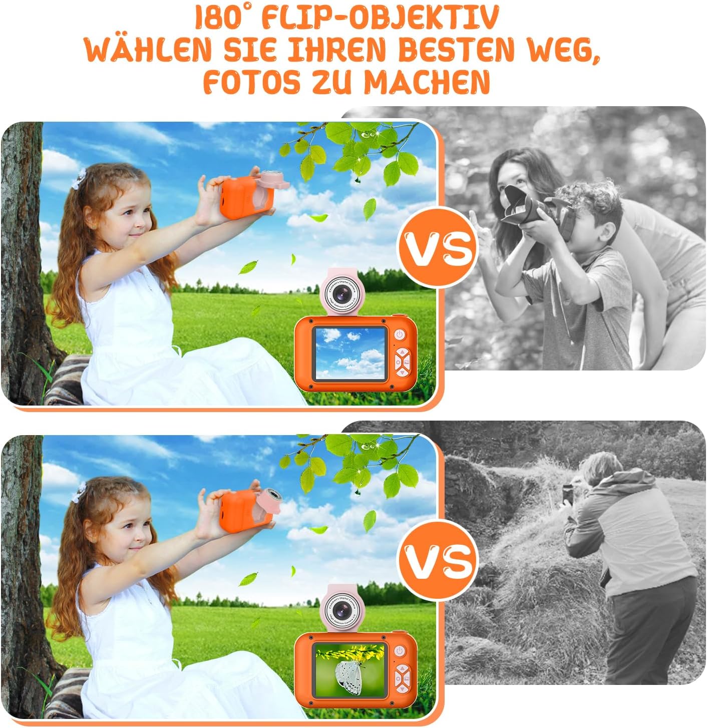 Kids Camera, Toddler Kid Digital Camera with 180°Flip Lens & 2.4in IPS Screen, Birthday Festival Gifts Present Toy for 4 5 6 7 8 9 10 11 Year Old Girls/Boys, 32 GB Card Included, X101