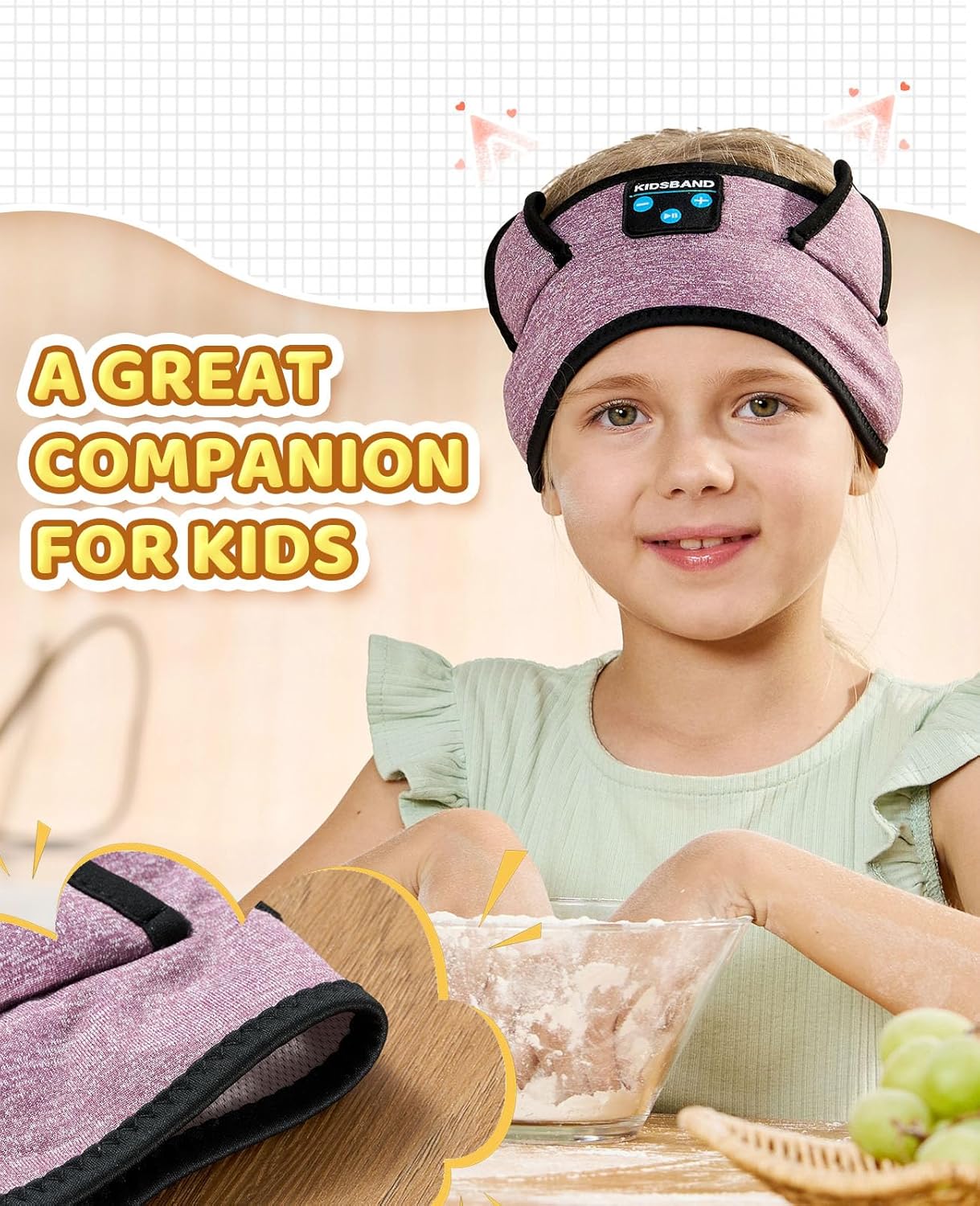 Kids Headphones, Bluetooth Headband Earphones for Children,Baby,Toddlers.Kids Headband Headphones for Home,Plane & Car Travel Accessories with Wired Playback 3.5 MM Jack, Wireless & Wired Palyback