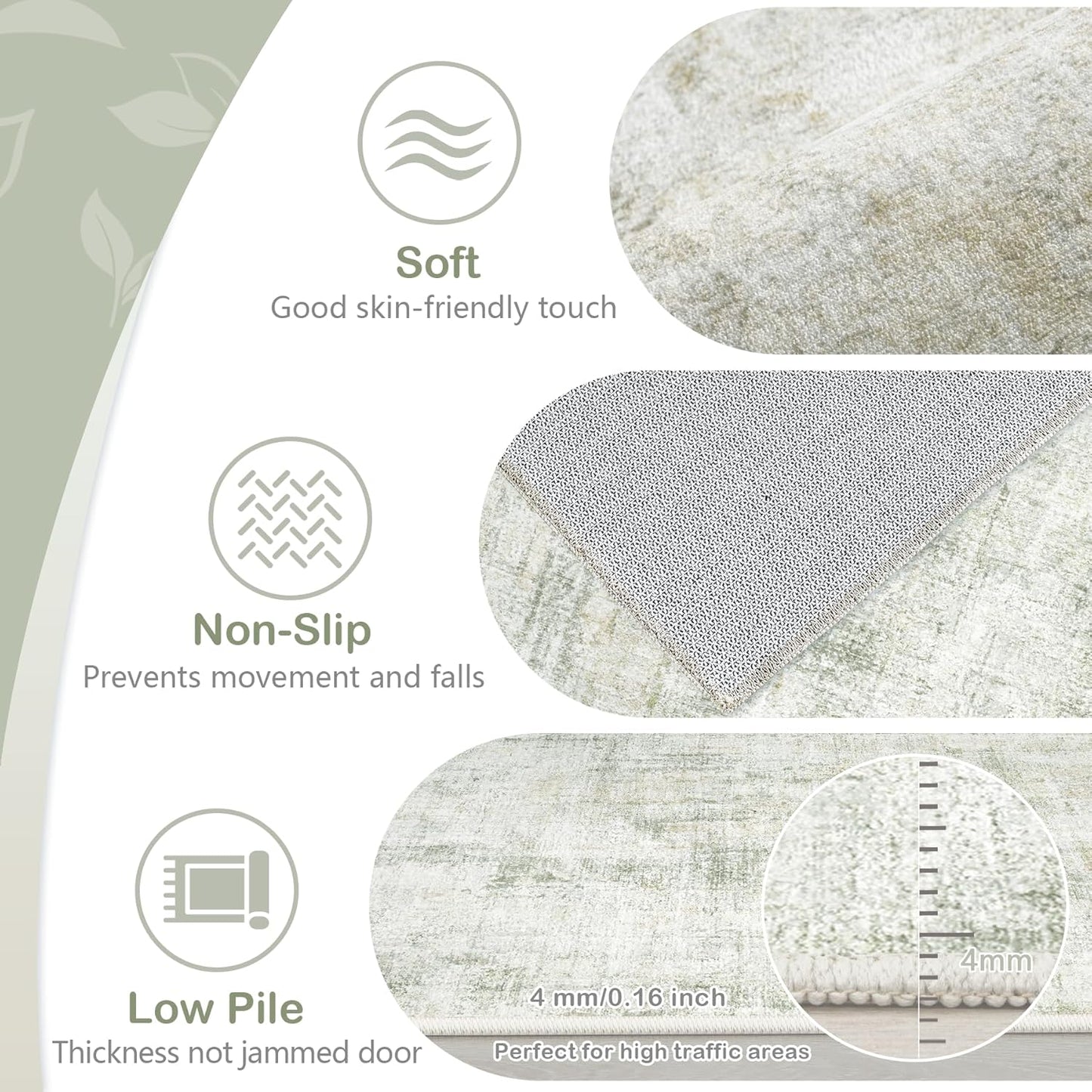 Area Rugs 6x9 Living Room: Washable Rug Modern Abstract Large Rugs Soft Non Slip Neutral Rug Stain Resistant Indoor Carpet for Bedroom Kitchen Dining Room Nursery Home Office Rugs(Green Brown,6'x9')