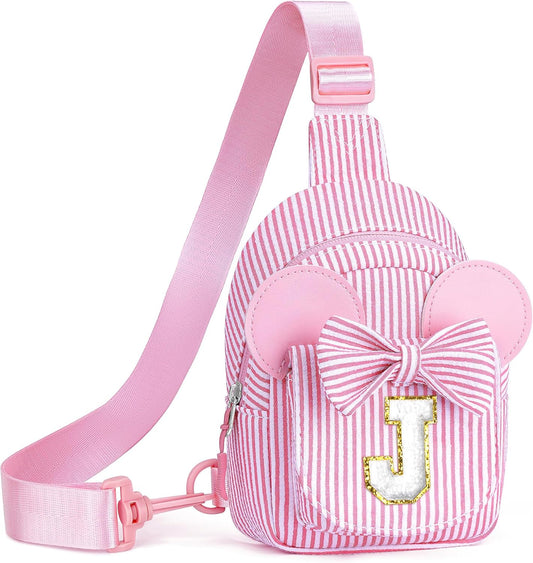 Kids Cross Body Bag, Birthday Gifts for 3 4 5 6 7 8 9 10 Year Old Girls Gift, Small Sling Bags for Girls Kid Daughter Birthday Gift for Kids Girl Monogram Small Belt Bag (Pink J)