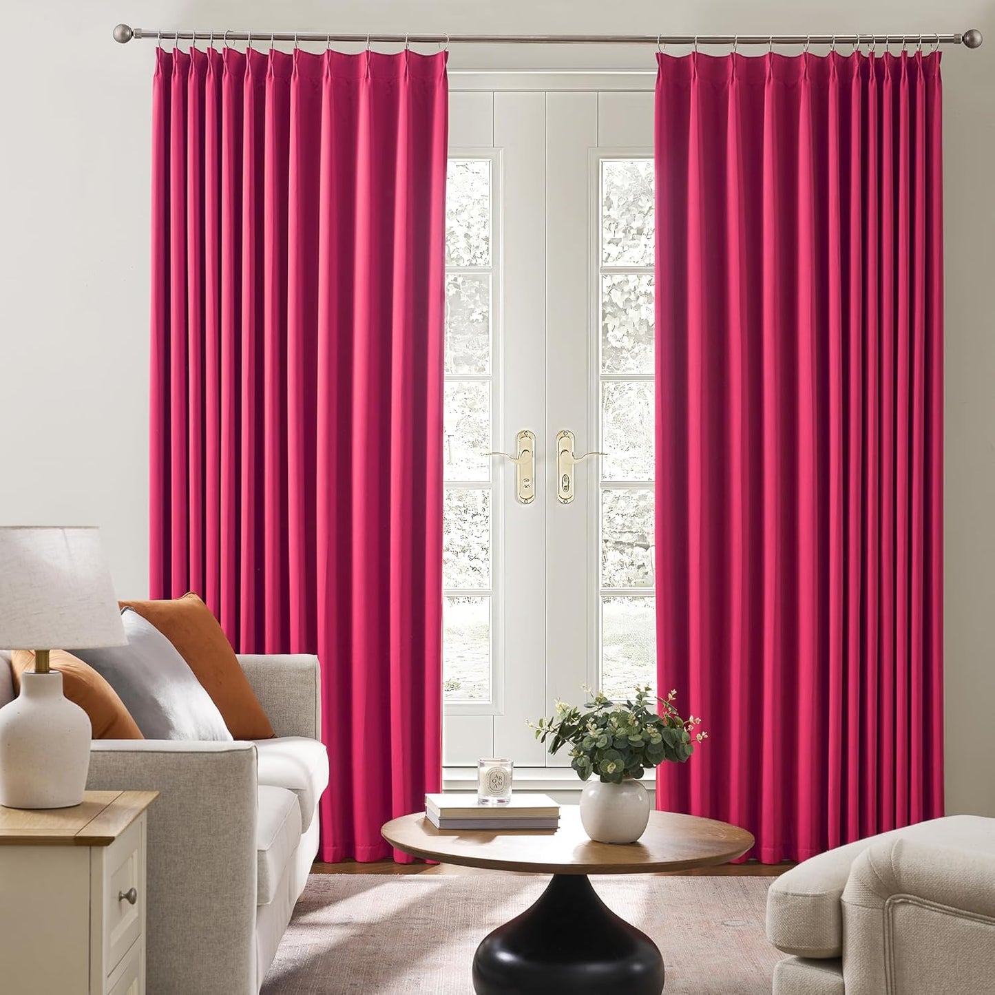 KEQIAOSUOCAI Pinch Pleated Hot Pink Blackout Curtains Short 2 Panels Set 45 Inch Length for Small Windows, Sound & Light Reducing Room Darkening Drape for Bathroom Bedroom(Hot Pink, 2 PCs, W40 x L45)