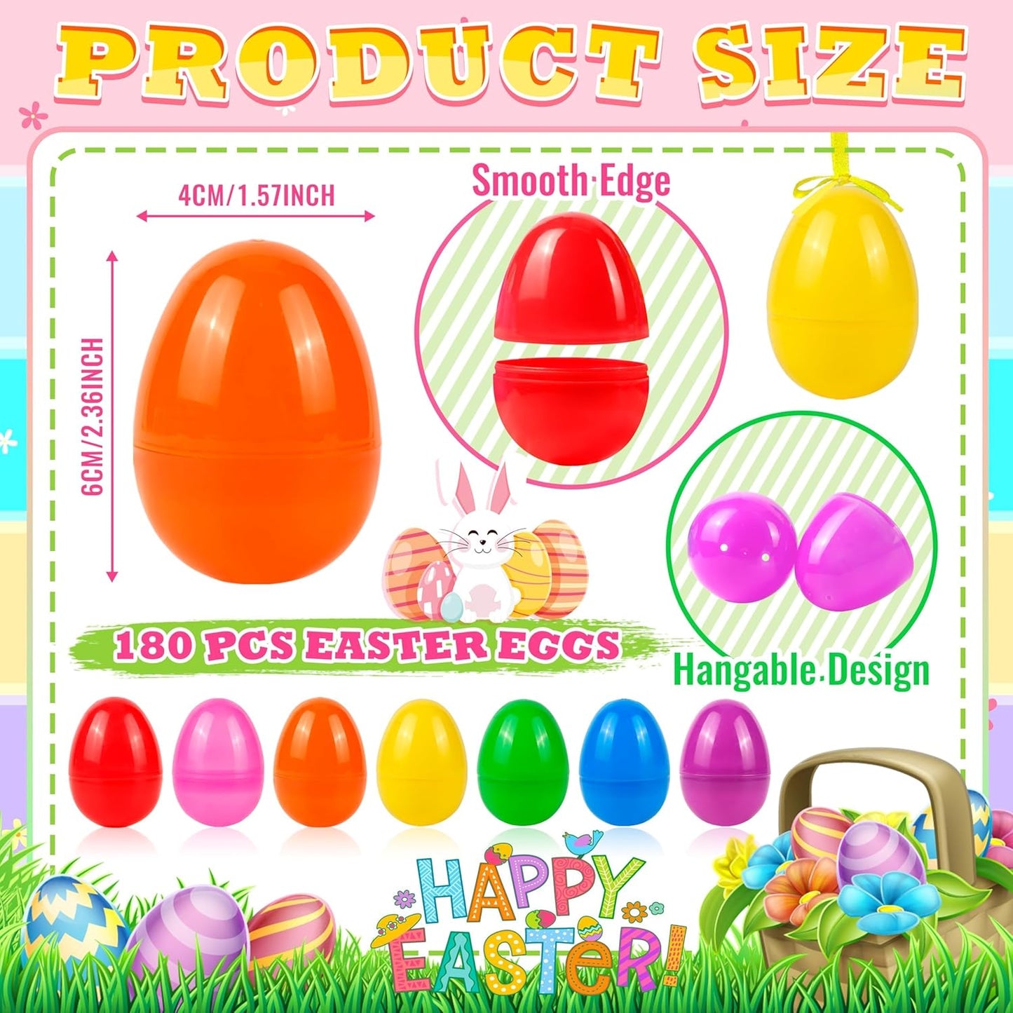 180Pcs Easter Eggs, 2.3" Fillable Bright Colors Plastic Easter Eggs Empty for Easter Hunt, Easter Basket Stuffers, Party Favor, Classroom Prize Supplies 