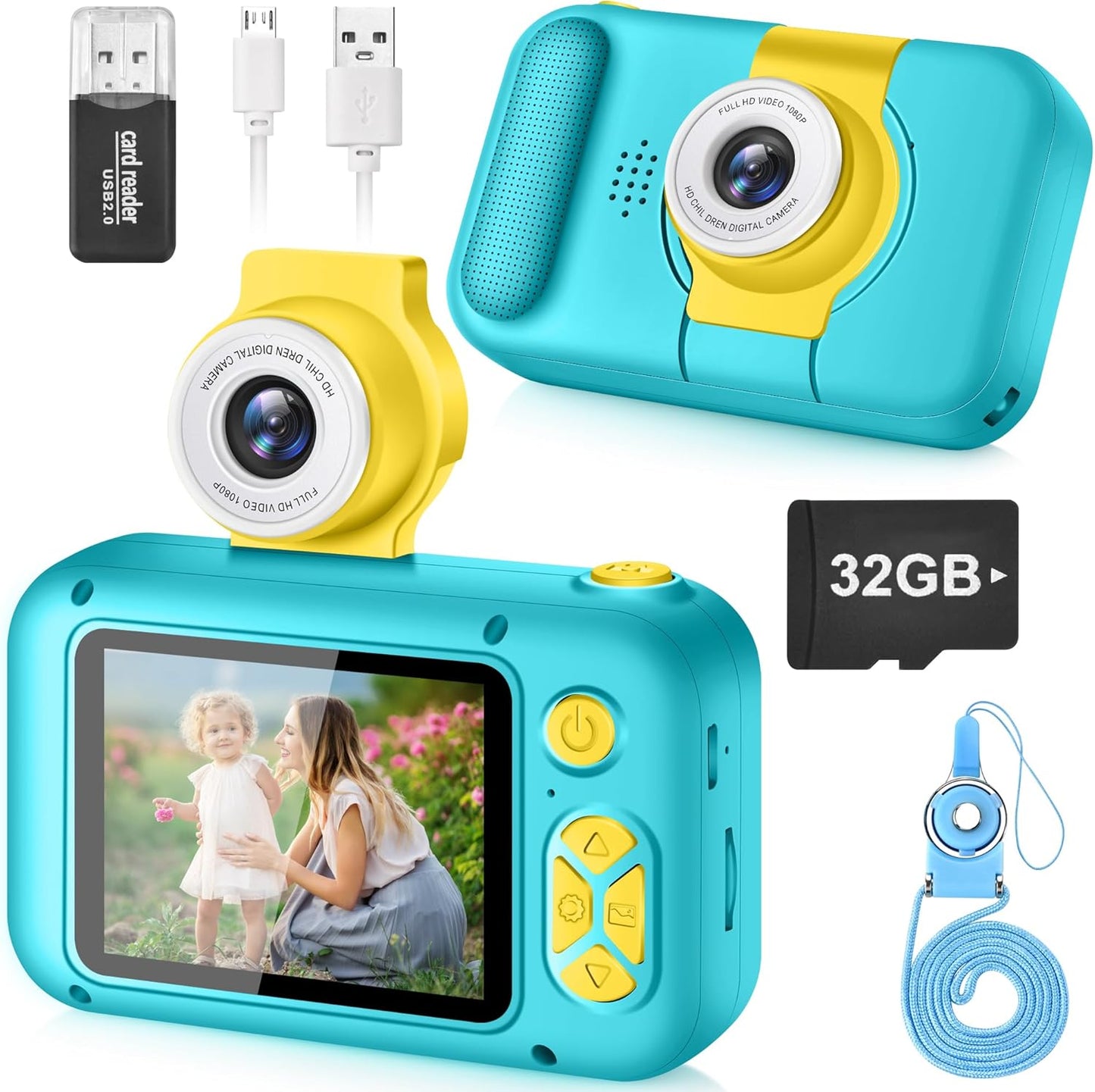 Kids Camera, Toddler Kid Digital Camera with 180°Flip Lens & 2.4in IPS Screen, Birthday Festival Gifts Present Toy for 4 5 6 7 8 9 10 11 Year Old Girls/Boys, 32 GB Card Included, X101