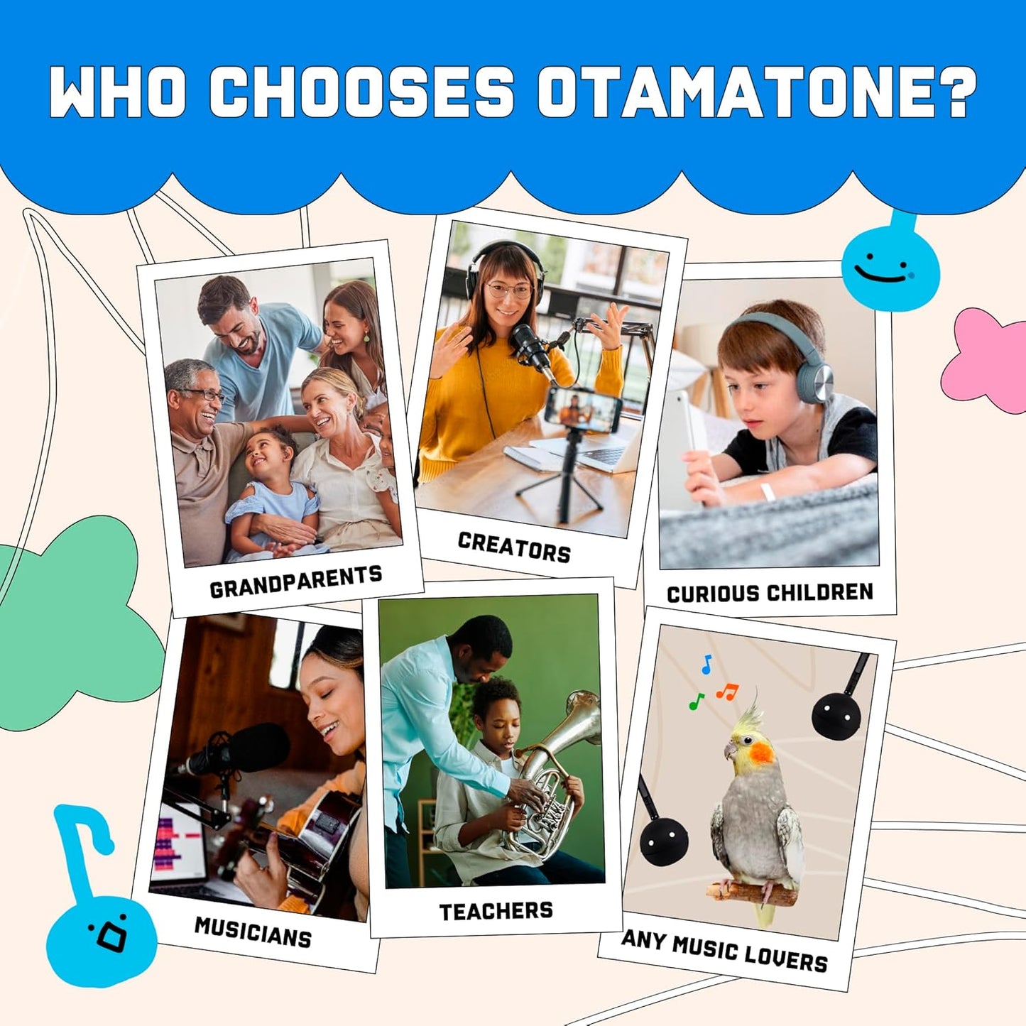 Otamatone Japanese Electronic Musical Instrument Portable Music Synthesizer from Japan by Maywa Denki Studio Award Winning, Educational Fun Gift for Children, Teens & Adults - White