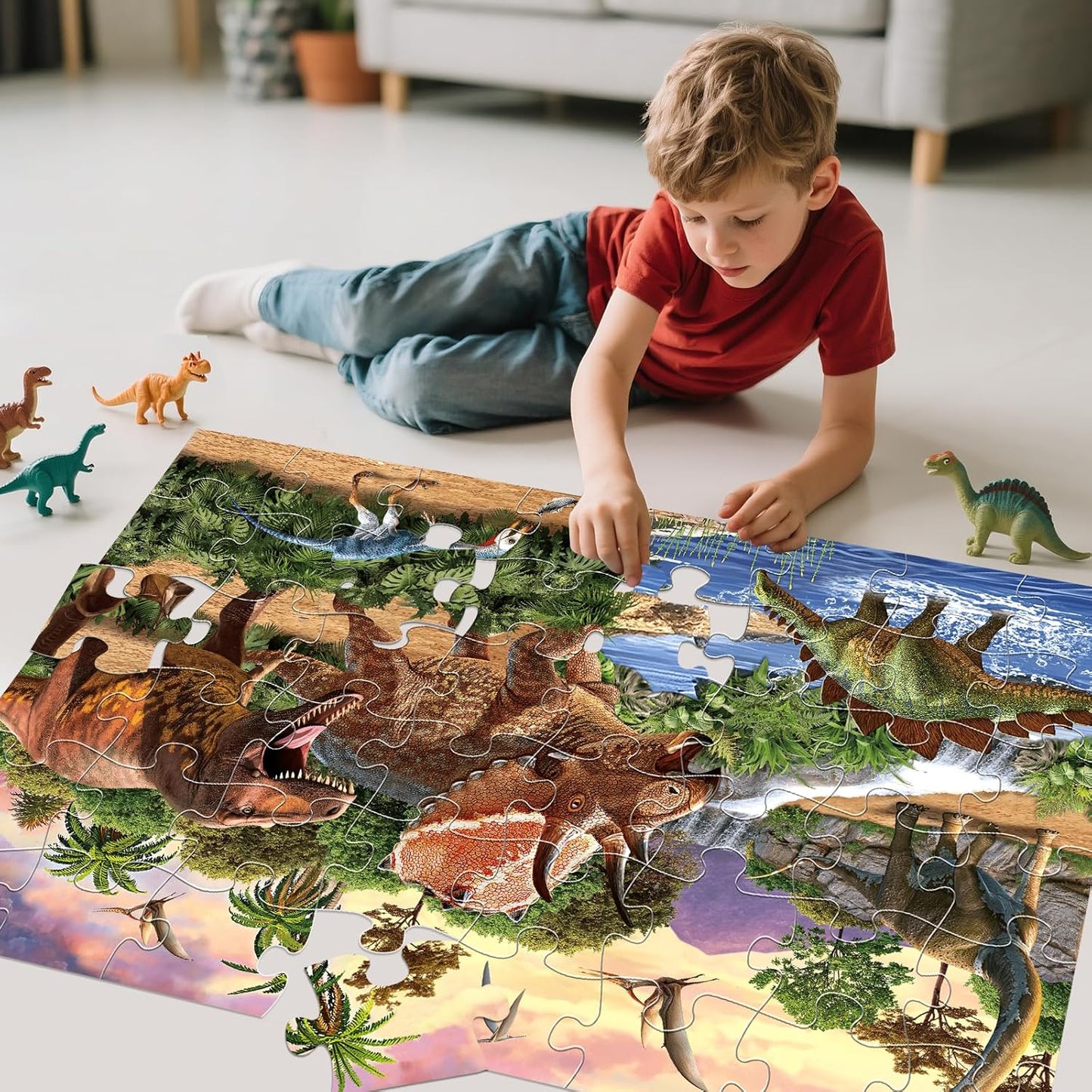 Jumbo Floor Puzzle for Kids,48 Piece Dinosaur Large Jigsaw Puzzles for Toddlers Ages 3-5,Children Learning Preschool Educational Dinosaur Toys,Christmas Birthday Gifts for Boys Girls Ages 4-8
