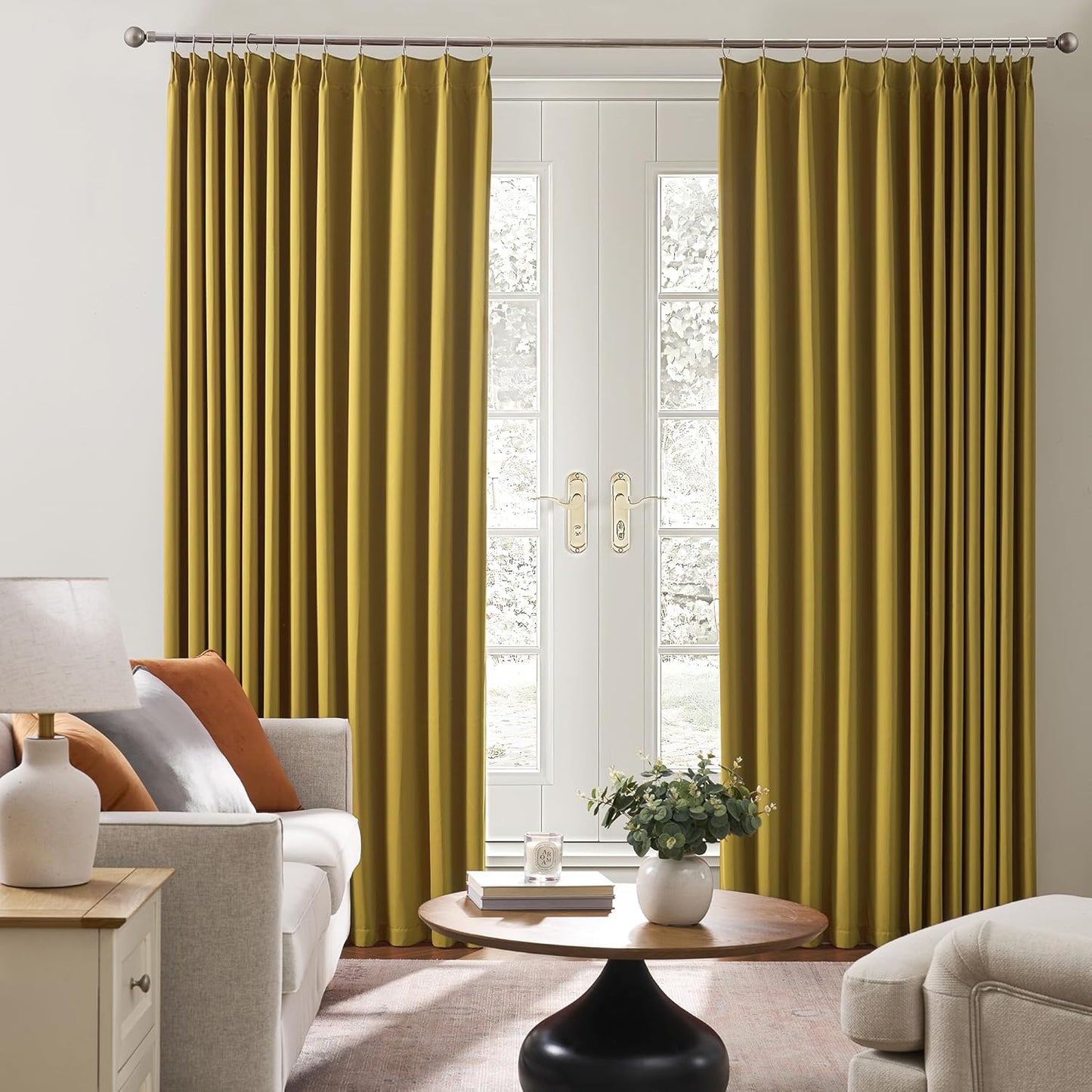 KEQIAOSUOCAI Yellow Pinch Pleated Curtains 45 Inch Length 2 Panels Set Noise Cancelling Window Drapes for Nursery Bedroom Living Room 40x45