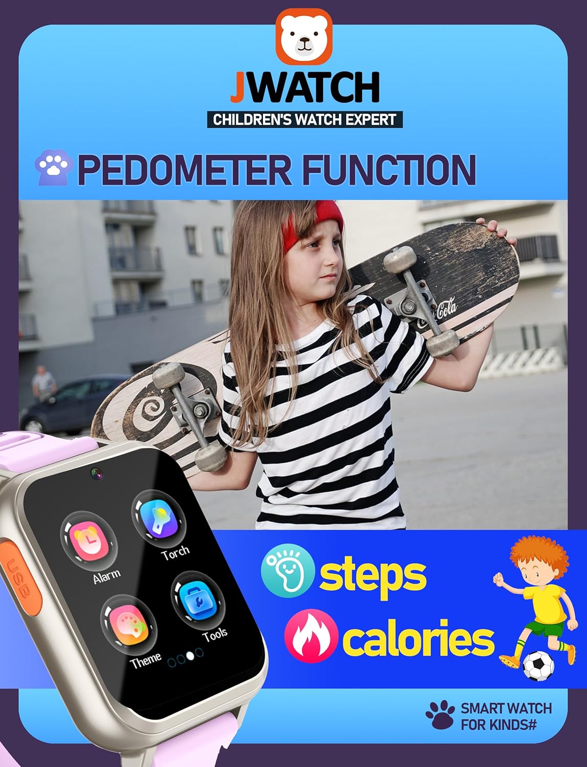 Kids Smart Watch for Boys Girls 6-12 with Pedometer Audio Book Camera Music Player Birthday Present Christmas (Silver Frame Purple)……