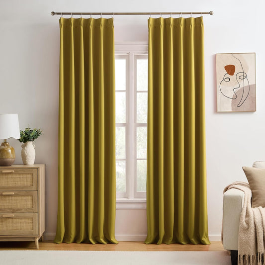 KEQIAOSUOCAI Yellow Pinch Pleated Curtains 102 Inch Length 2 Panels Set Noise Cancelling Window Drapes for Nursery Bedroom Living Room 40x102