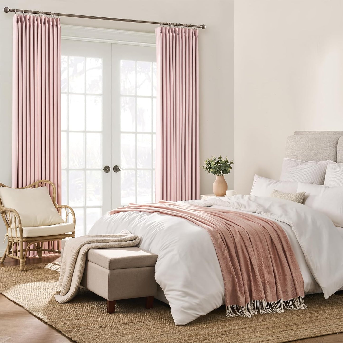 KEQIAOSUOCAI Pinch Pleated Pink Blackout Curtains Short 2 Panels Set 45 Inch Length for Small Windows, Sound & Light Reducing Room Darkening Drape for Bathroom Bedroom(Baby Pink, 2 Panels, W40 x L45)