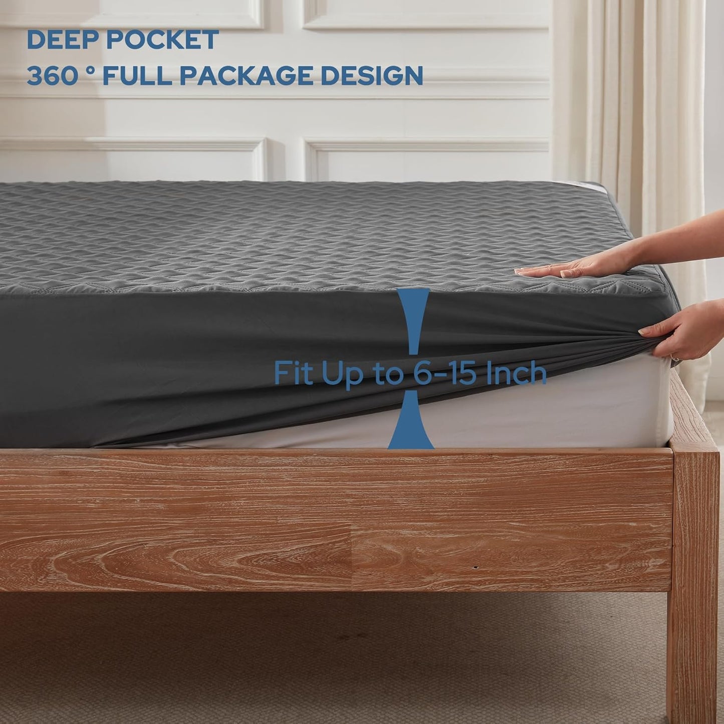 2 Pack Waterproof Mattress Protector, Full Size Mattress Pad with Deep Pocket 6"-15" Depth, Soft Breathable Dirt-Proof Single Bed Mattress Cover for Bedroom, Dorm Room (Gray)
