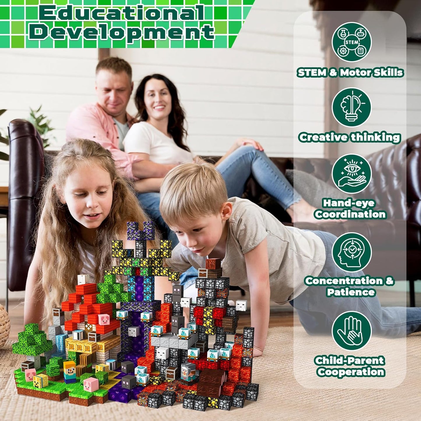 150 PCS Magnetic Blocks - Building Block for Kids Ages 4-8, Magnet Blocks Cubes Tiles Constructions Toys Girl Boy, STEM Educational Montessori Stacking Toy, Sensory Play Game Preschool Learning Gifts