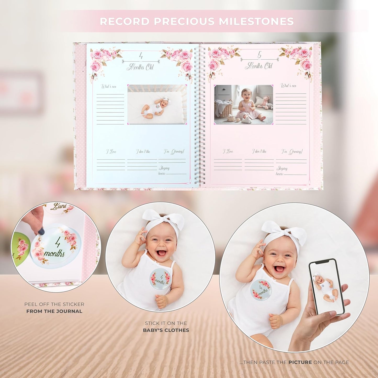 Baby Book Keepsake - Baby Memory Book and Album for Girl, Journal from Pregnancy to First 5 Years, Scrapbook to Record Memories, Milestones and Photos, Baby Book - Pink