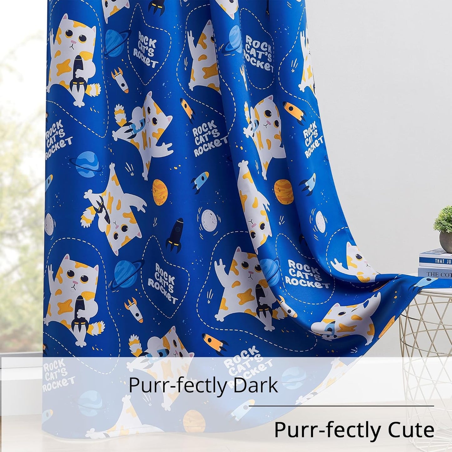 Kids Blackout Curtains - Space Cat Design, 100% Blackout, 2 Panels, Each W52×L84, Thermal Insulated Curtains for Bedroom, Noise Reducing, Combine Functionality with a Fun and Creative Design
