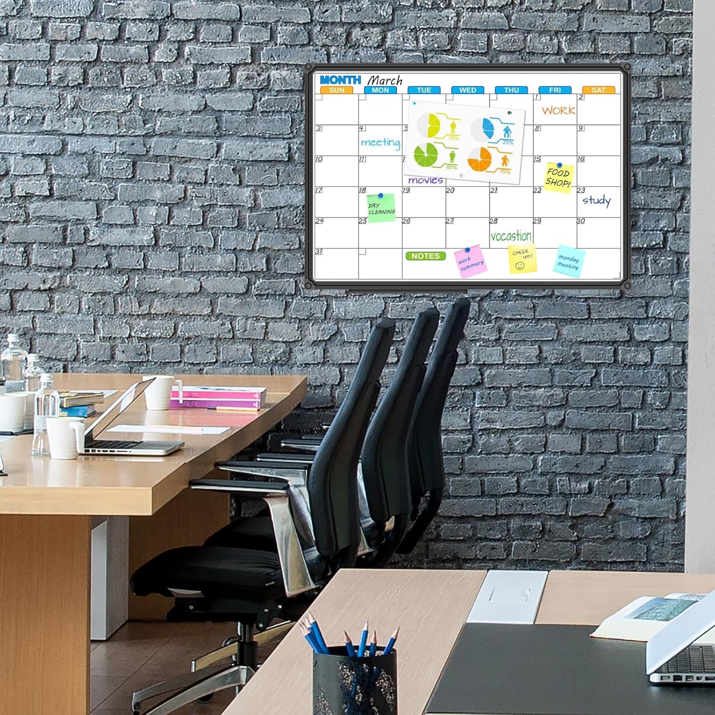 JILoffice Dry Erase Calendar Whiteboard - Magnetic White Board Calendar Monthly 24 X 18 Inch, Black Aluminium Frame Wall Mounted Board for Office Home and School