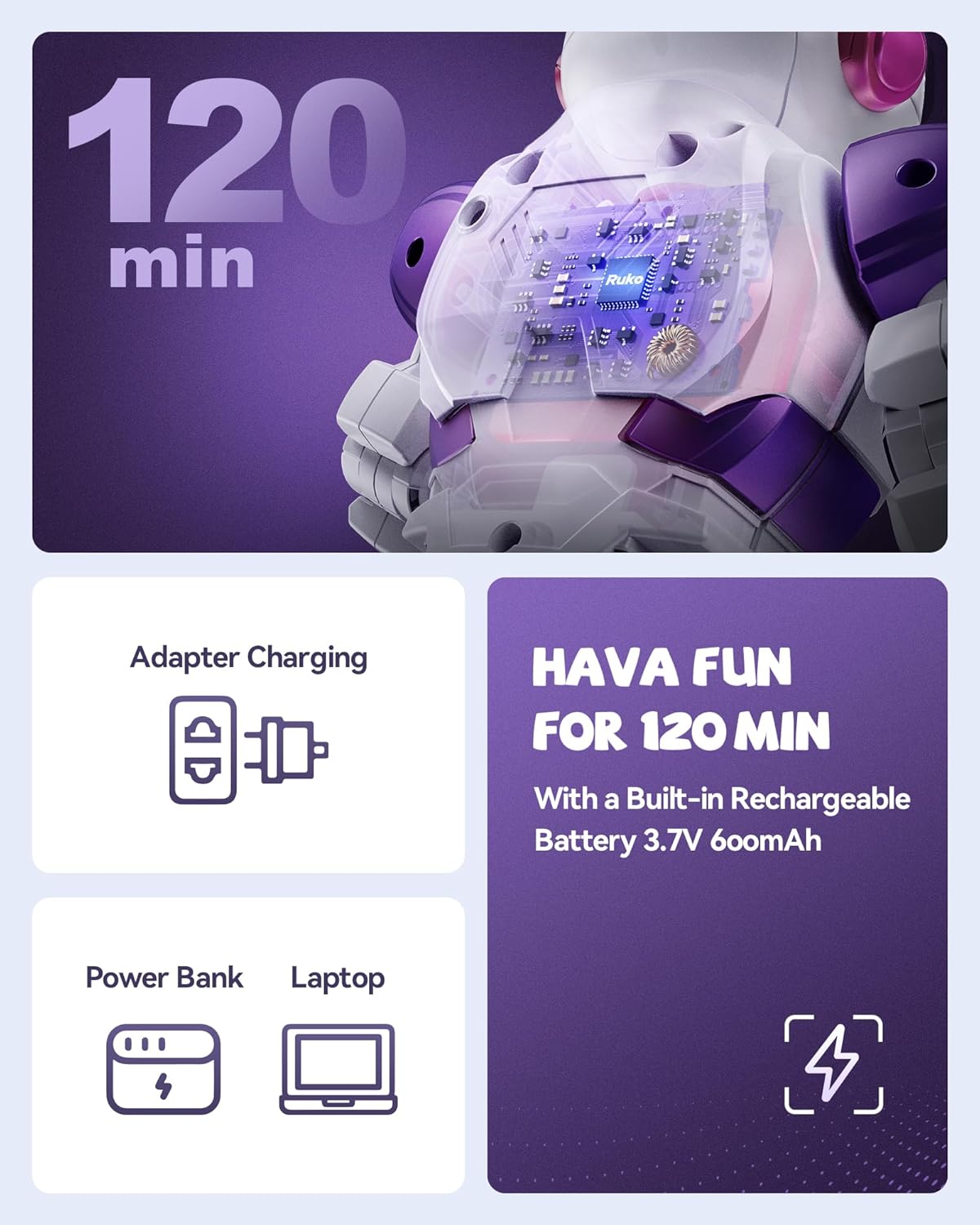 Ruko 6088 Dancing Robot for Girls with APP Control, Remote Control, Gesture Sensing Control, Interactive LED Emoji, QA Games Rechargeable Programmable Robot Toys for 3 4 5 6 Years Kids, Pink Purple