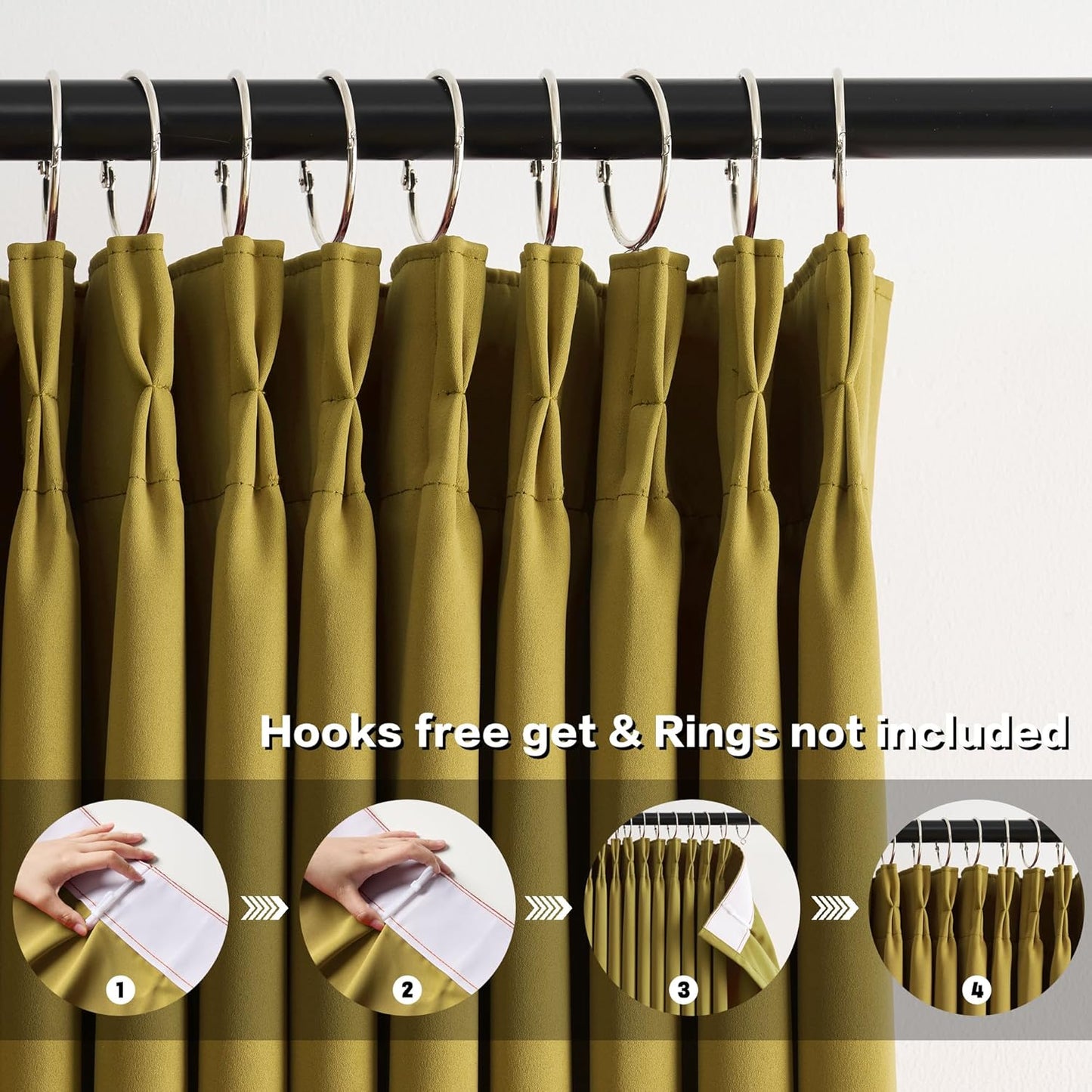 KEQIAOSUOCAI Yellow Pinch Pleated Curtains 63 Inch Length 2 Panels Set Noise Cancelling Window Drapes for Nursery Bedroom Living Room 40x63