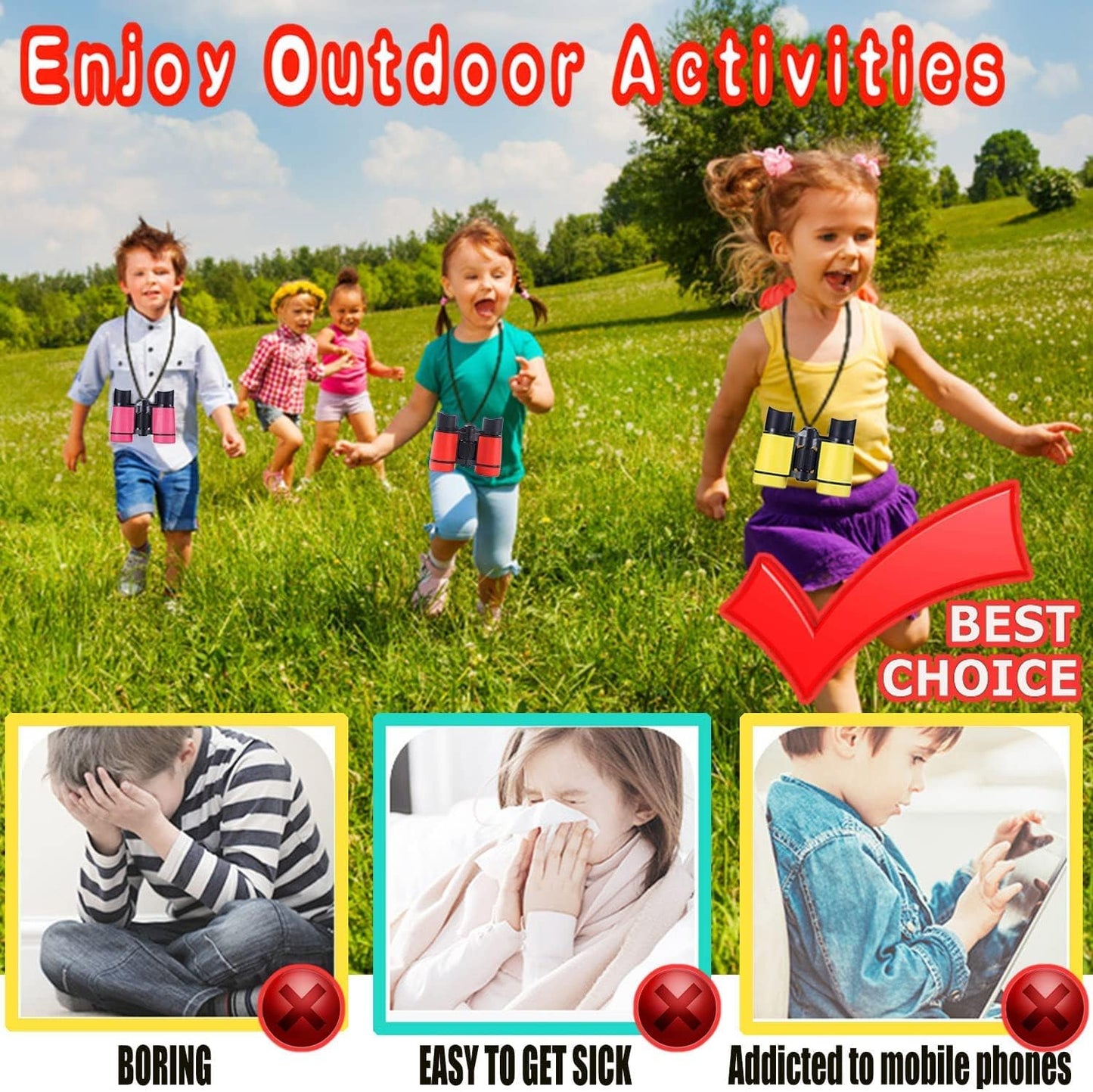 Kids Binoculars Best Gifts for 3-12 Years Boys Girls High-Resolution Optics Shockproof Mini Compact Binocuolar Toys Folding Small Telescope for Bird Watching Camping Outdoor Play