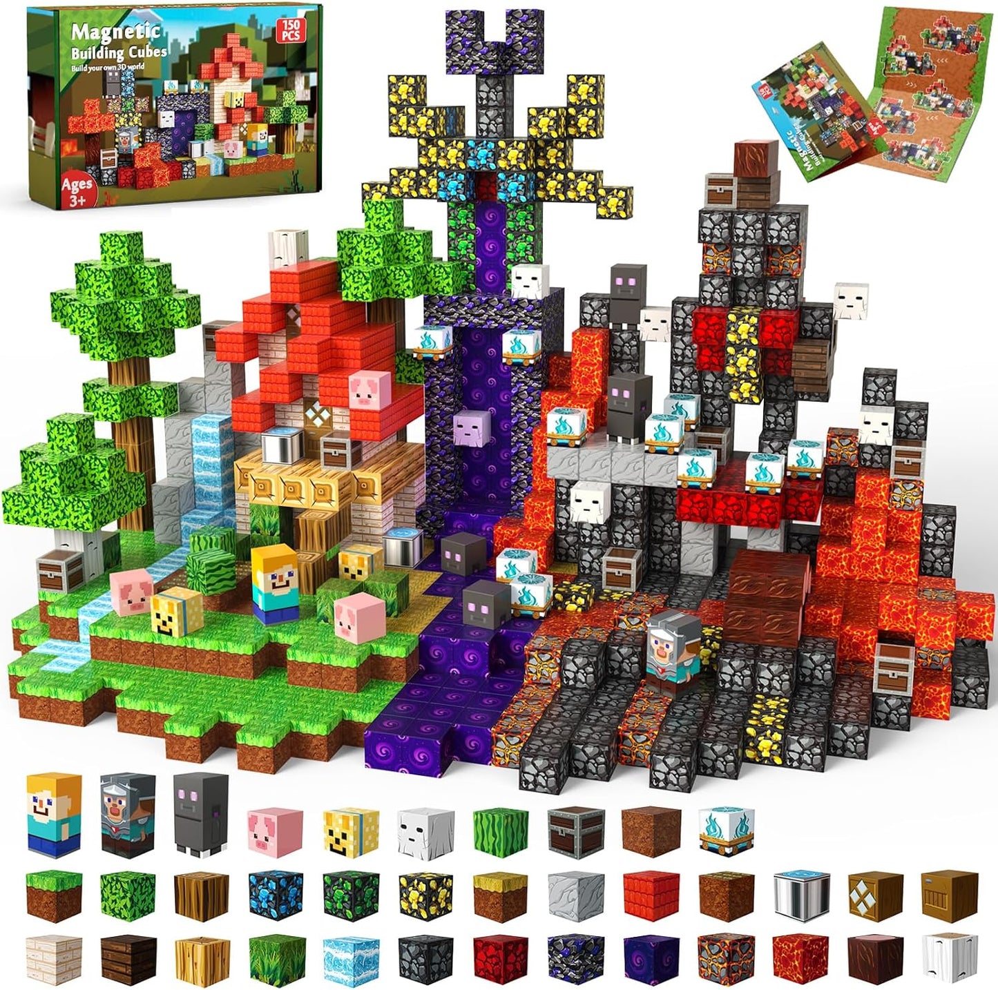 150 PCS Magnetic Blocks - Building Block for Kids Ages 4-8, Magnet Blocks Cubes Tiles Constructions Toys Girl Boy, STEM Educational Montessori Stacking Toy, Sensory Play Game Preschool Learning Gifts