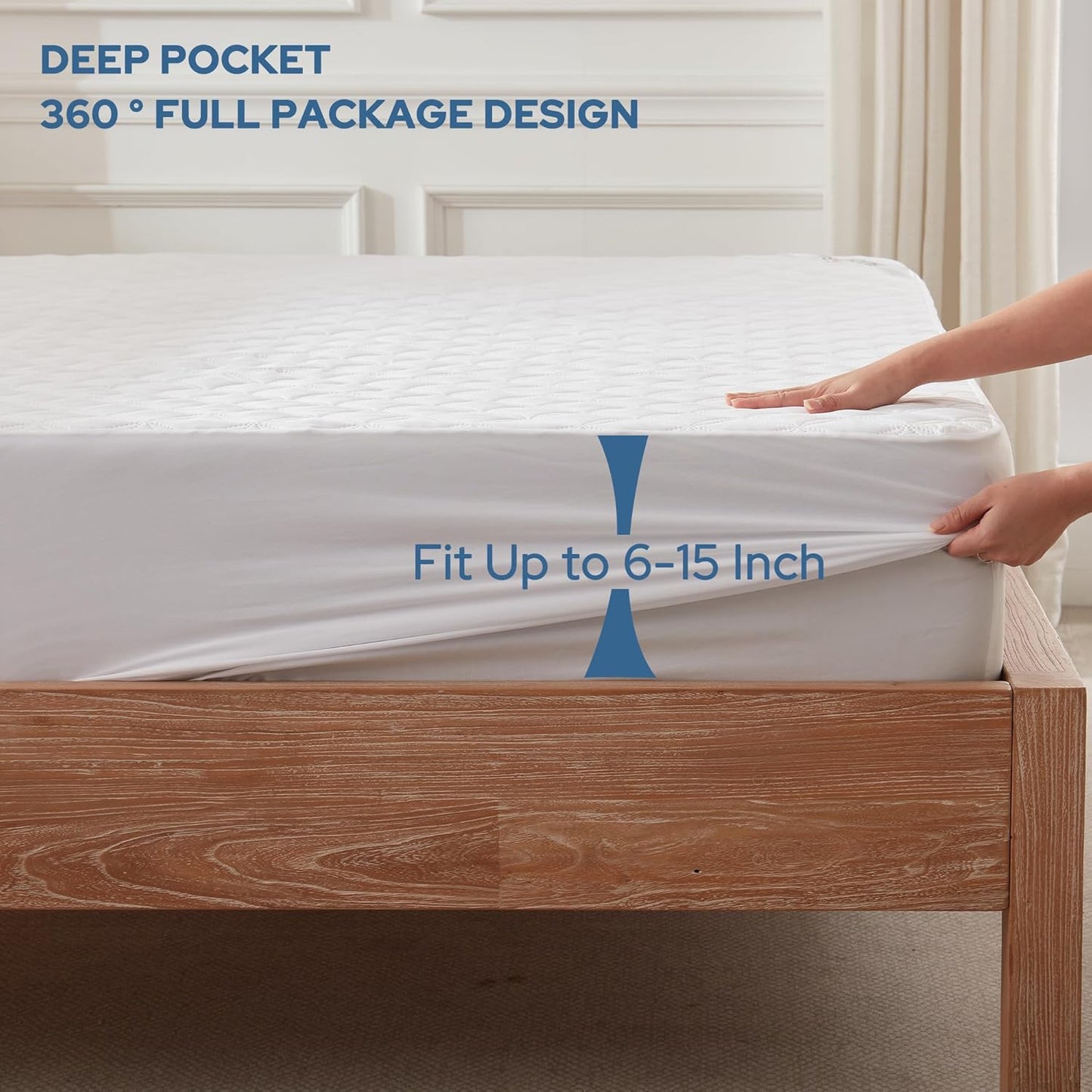 2 Pack Waterproof Mattress Protector, Twin Size Mattress Pad with Deep Pocket Fitted Up to 6-15 inches, Soft Noiseless Single Bed Mattress Cover for Bedroom, Dorm Room