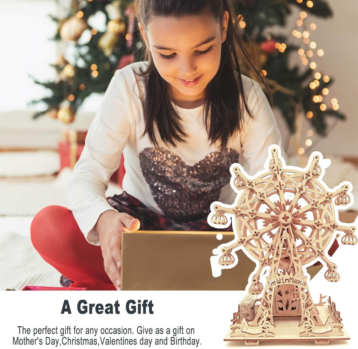 Solar 3D Wooden Puzzle Ferris Wheel DIY Model Kit Craft Sets Educational Wood Mechanical Building Toys for Adult Men Kids