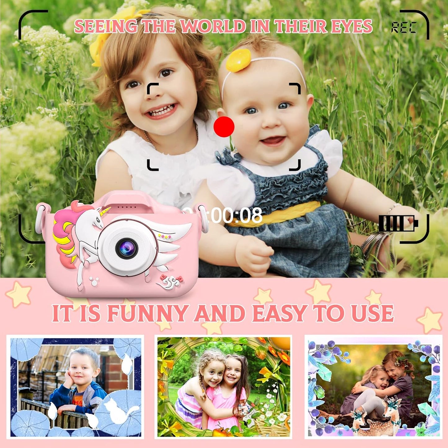 Kids Camera Toys for 3 4 5 6 7 8 9 10 11 12 Years Old Boys/Girls, Kids Digital Camera for Toddler with Video, Birthday Festival for Kids, Selfie Camera for Child, 32GB TF Card